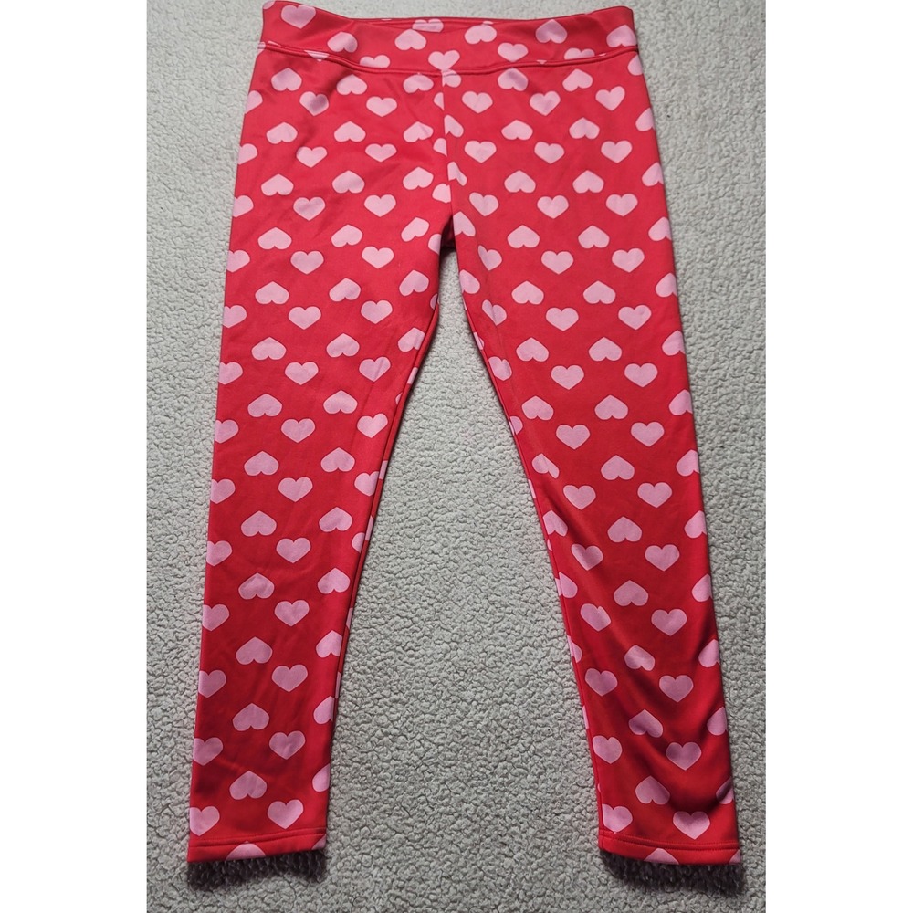 Serra Women XL Red Pink Heart Print Leggings Valentines Day Fleece Lined Stretch